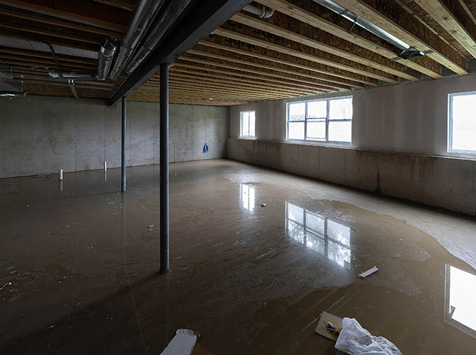 Partially flooded basement from a sump pump backup